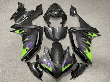 Descuento Carenados Moto Yamaha R1 2007-2008 - FibraCarbono Verde Púrpura Llama