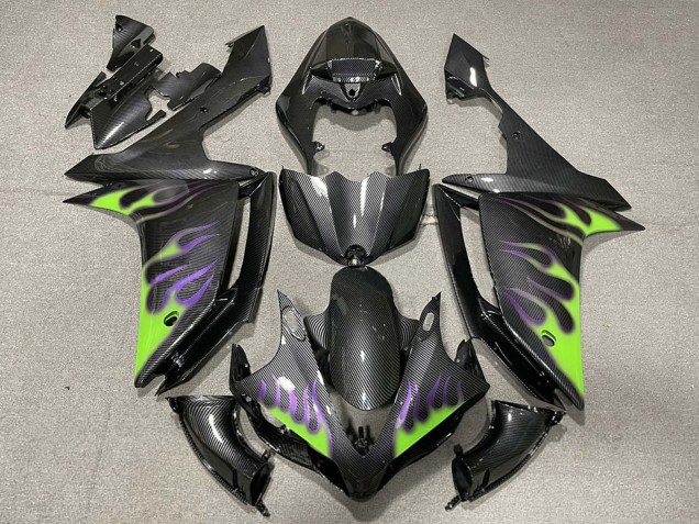 Descuento Carenados Moto Yamaha R1 2007-2008 - FibraCarbono Verde Púrpura Llama