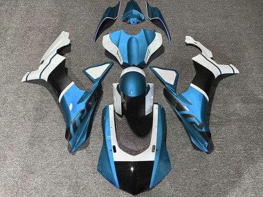 Descuento Carenados Moto Yamaha R1 2015-2019 - Azul Claro Blanco FibraCarbono Accents