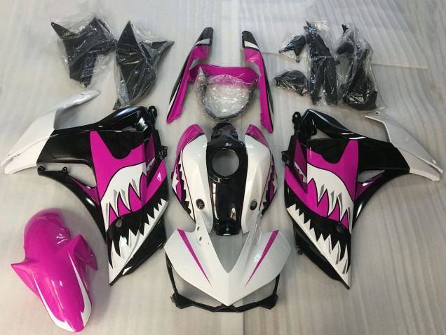 Descuento Carenados Moto Yamaha R3 2015-2018 - Blanco Rosa Negro Brillante Tiburón