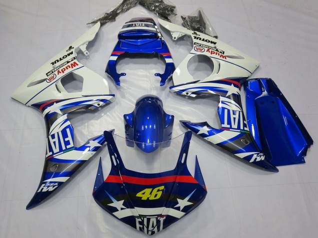 Descuento Carenados Moto Yamaha R6 2003-2004 - Blanco Azul Fiat Michelin Motul 46