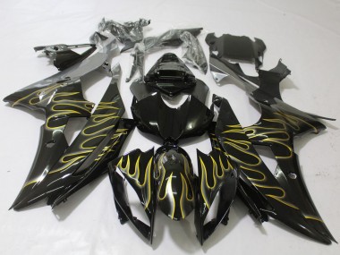 Descuento Carenados Moto Yamaha R6 2008-2016 - Negro Brillante Oro Llama