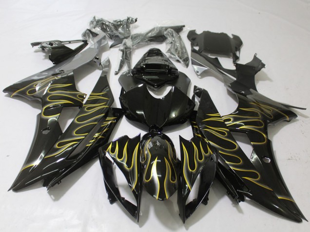 Descuento Carenados Moto Yamaha R6 2008-2016 - Negro Brillante Oro Llama