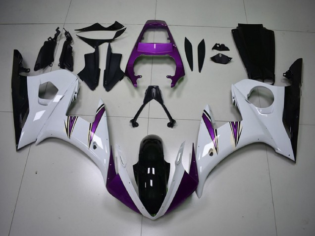 Descuento Carenados Moto Yamaha R6 2003-2004 - Blanco Púrpura Negro Brillante