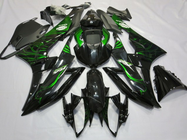 Descuento Carenados Moto Yamaha R6 2006-2007 - Negro Brillante Verde Llama