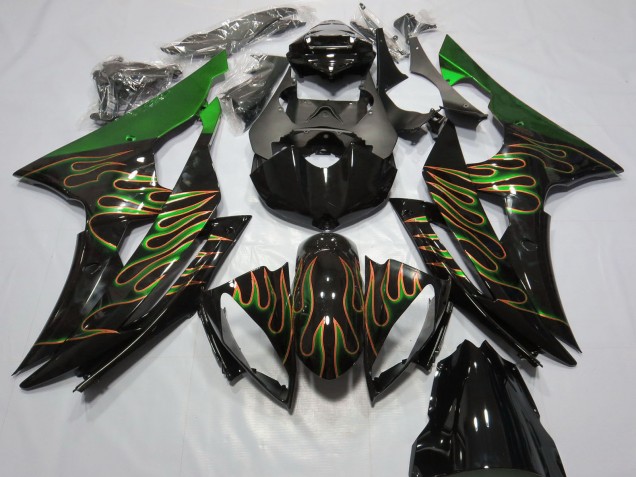 Descuento Carenados Moto Yamaha R6 2008-2016 - Verde Negro Brillante Oro Llama