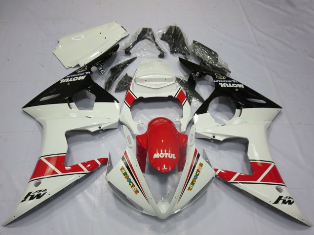 Descuento Carenados Moto Yamaha R6 2005 - Blanco Rojo Negro Brillante Motul