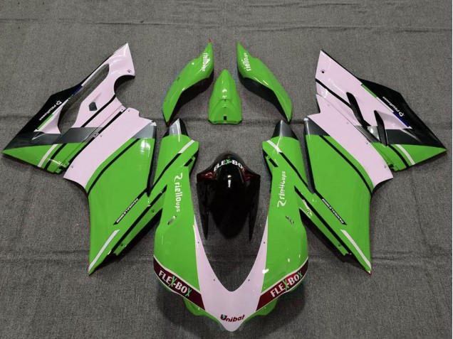 Descuento Carenados Moto Ducati 959 1299 2015-2020 - Blanco Verde Negro Brillante Unibat Flex-Box OEM Estilo