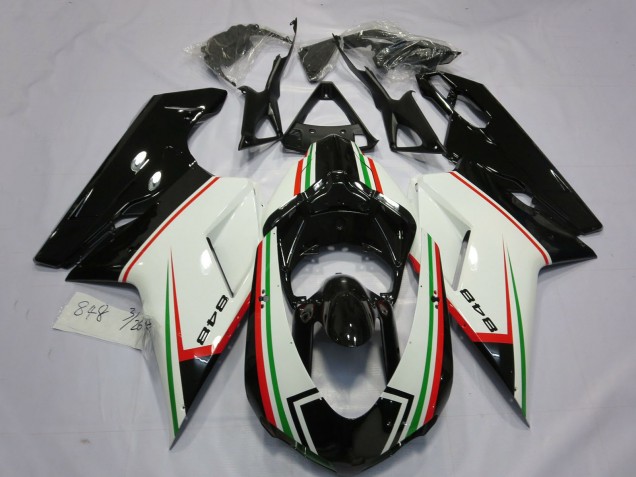 Descuento Carenados Moto Ducati 848 2007-2014 - Blanco Rojo Verde Negro Brillante