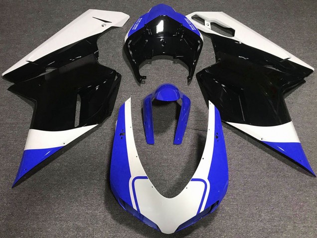 Descuento Carenado Moto Ducati 848 1098 1198 2007-2014 - Blanco Azul Negro Brillante