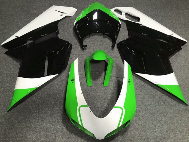 Descuento Carenados Moto Ducati 848 1098 1198 2007-2014 - Blanco Verde Negro Brillante
