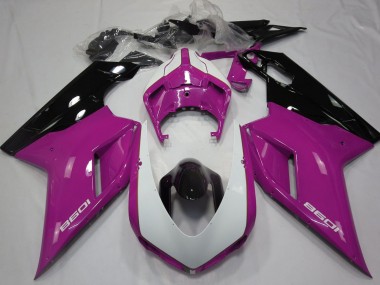 Descuento Carenados Moto Ducati 1098 2007-2014 - Rosa Blanco Negro Brillante