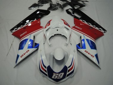 Descuento Carenados Moto Ducati 848 2007-2014 - Blanco Rojo Azul Negro Brillante Corse 69
