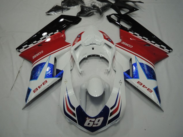 Descuento Carenados Moto Ducati 848 2007-2014 - Blanco Rojo Azul Negro Brillante Corse 69