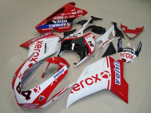 Descuento Carenados Moto Ducati 848 1098 1198 2007-2014 - Blanco Rojo Azul Negro Brillante Valsir Xerox 84