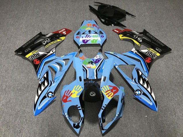 Descuento Carenados Moto BMW S1000RR 2009-2014 - Azul Claro Negro Tiburón Hands