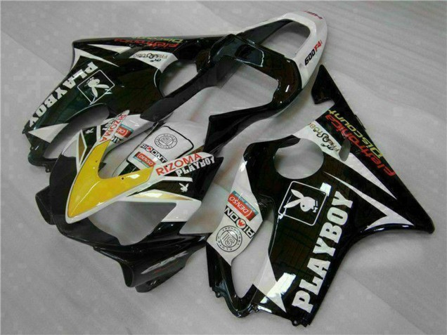 Descuento Carenados Moto Honda CBR600 F4i 2001-2003 - Blanco Amarillo Negro Brillante Playboy