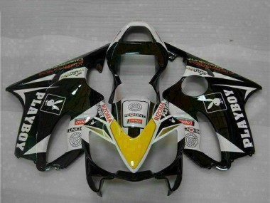 Descuento Carenados Moto Honda CBR600 F4i 2001-2003 - Blanco Amarillo Negro Brillante Playboy