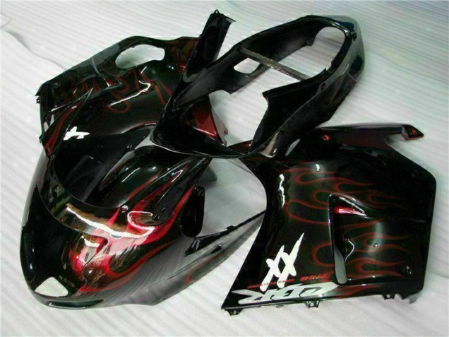 Descuento Carenado Moto ABS Honda CBR1100XX Blackbird 1996-2007 - Negro Brillante Rojo Llama
