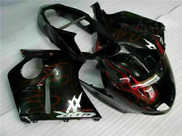 Descuento Carenado Moto ABS Honda CBR1100XX Blackbird 1996-2007 - Negro Brillante Rojo Llama