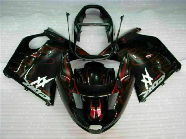 Descuento Carenado Moto ABS Honda CBR1100XX Blackbird 1996-2007 - Negro Brillante Rojo Llama