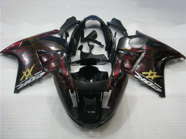 Descuento Carenados Moto ABS Honda CBR1100XX Blackbird 1996-2007 - Negro Brillante Rojo Llama