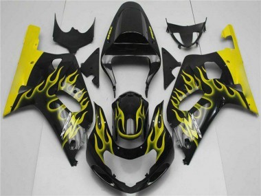 Descuento Carenados Moto Suzuki GSXR 600/750 2001-2003 - Negro Brillante Amarillo Llama