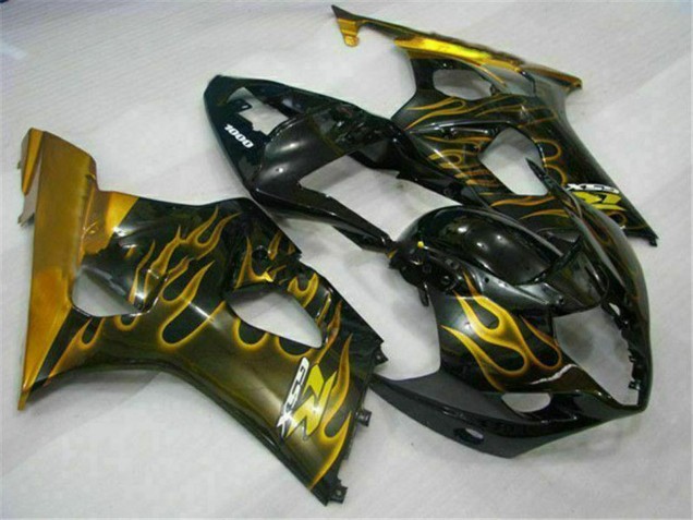 Descuento Carenados Moto Suzuki GSXR 1000 2003-2004 - Negro Brillante Oro Llama
