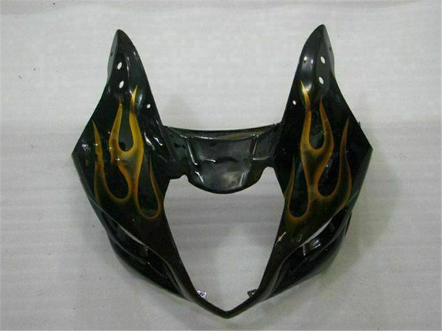 Descuento Carenados Moto Suzuki GSXR 1000 2003-2004 - Negro Brillante Oro Llama
