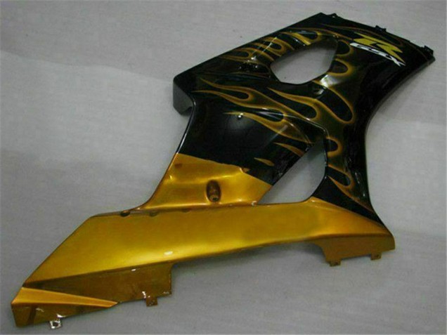 Descuento Carenados Moto Suzuki GSXR 1000 2003-2004 - Negro Brillante Oro Llama