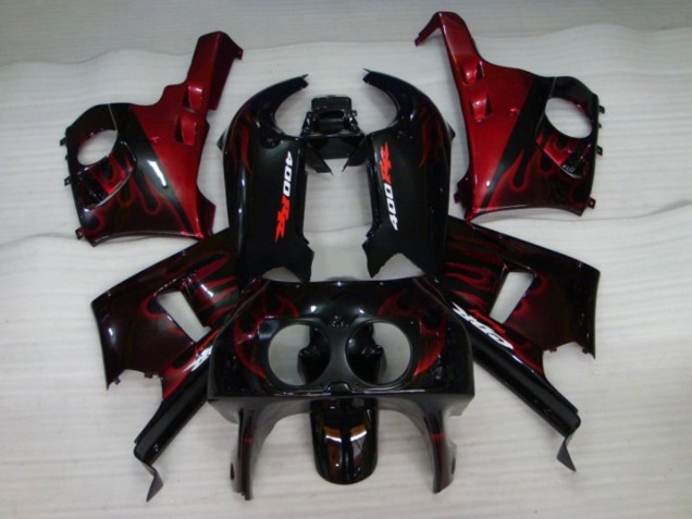 Descuento Carenados Moto Honda CBR400RR NC29 1990-1999 - Negro Brillante Rojo Llama