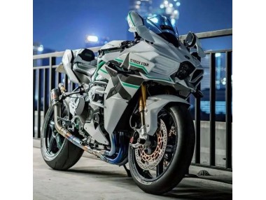 Descuento Carenados Moto Kawasaki Ninja H2 2015-2022 - Blanco Verde Línea