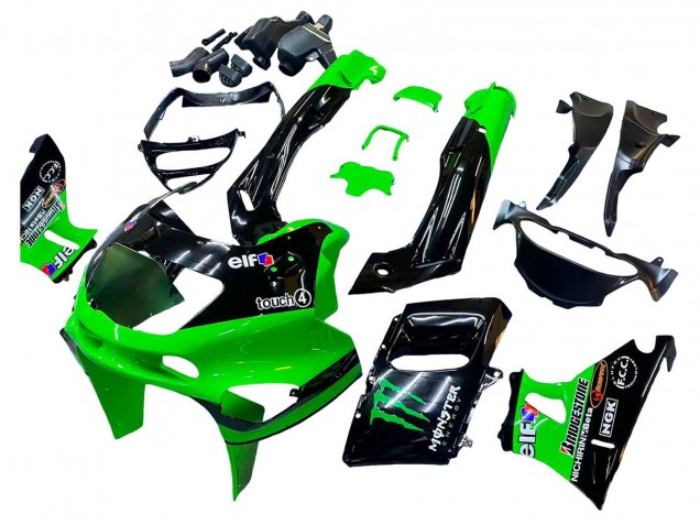 Descuento Carenados Moto Kawasaki ZZR400 1993-2007 - Verde Negro Brillante Verde Monstruo Elf Touch4 Bridgestone