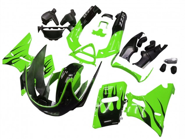 Descuento Carenados Moto Kawasaki ZZR400 1993-2007 - Verde Negro Brillante Llama