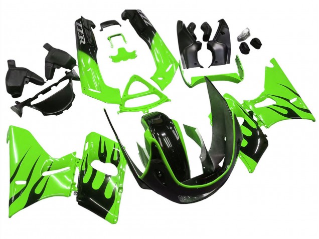 Descuento Carenados Moto Kawasaki ZZR400 1993-2007 - Verde Negro Brillante Llama
