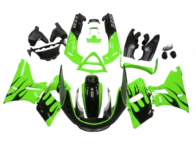 Descuento Carenados Moto Kawasaki ZZR400 1993-2007 - Verde Negro Brillante Llama