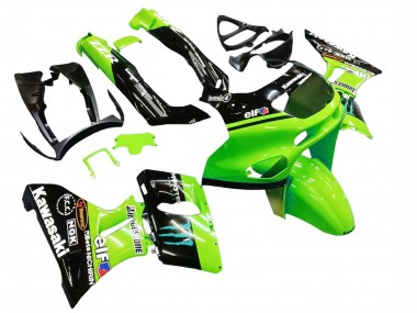 Descuento Carenados Moto Kawasaki ZZR600 1998-2003 - Verde Negro Brillante Azul Monstruo Elf Touch4 Bridgestone
