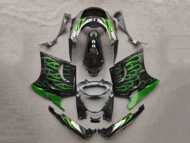 Descuento Carenados Moto Kawasaki ZZR1100 1993-2003 - Negro Brillante Verde Llama