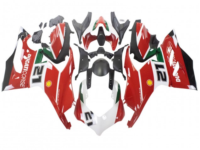 Descuento Carenados Moto Ducati Panigale V2 2020-2024 - Blanco Rojo Verde Negro Mate Corse 21