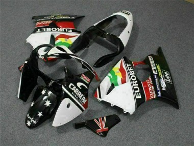 Descuento Carenados Moto Kawasaki ZX6R 2000-2002 - Blanco Rojo Amarillo Verde Negro Brillante Estrella EuroBet