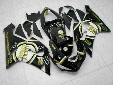 Descuento Carenados Moto Kawasaki ZX6R 2005-2006 - Negro Brillante Blanco Oro Lucky Strike