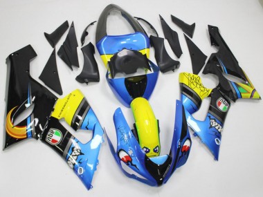 Descuento Carenados Moto Kawasaki ZX6R 2005-2006 - Azul Amarillo Negro Tiburón