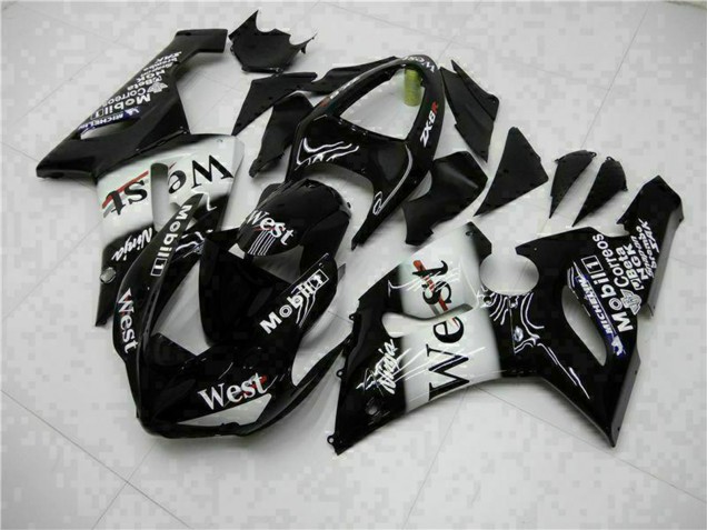 Descuento Carenados Moto Kawasaki ZX6R 2005-2006 - Negro Brillante Blanco West