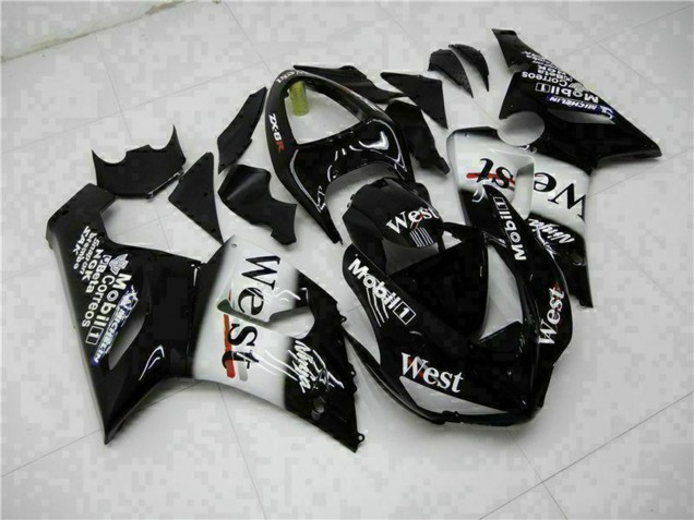Descuento Carenados Moto Kawasaki ZX6R 2005-2006 - Negro Brillante Blanco West