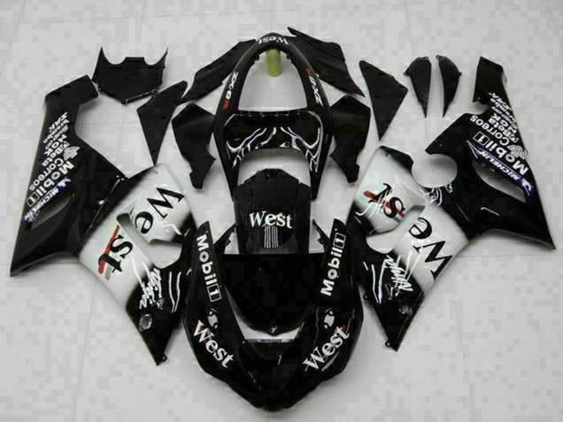 Descuento Carenados Moto Kawasaki ZX6R 2005-2006 - Negro Brillante Blanco West