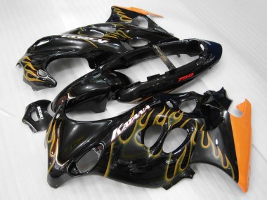 Descuento Carenados Moto Suzuki GSX600F/GSX750F 2004-2006 - Negro Brillante Naranja Llama Katana