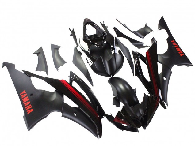 Descuento Carenados Moto Yamaha YZF 600 R6 2008-2016 - Negro Brillante Negro Mate Rojo Raya