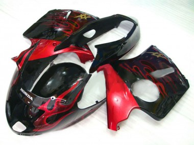 Descuento Kits Carenado Moto Honda CBR1100XX Blackbird 1996-2007 - Negro Brillante Rojo Llama