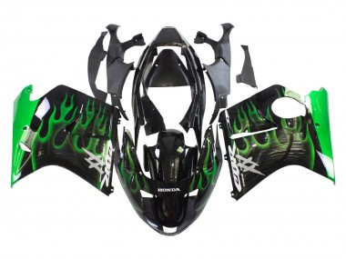 Descuento Carenado Moto Honda CBR1100XX Blackbird 1996-2007 - Negro Brillante Verde Llama