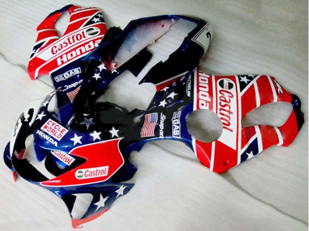 Descuento Carenados Moto Honda CBR600 F4 1999-2000 - Rojo Blanco Azul Negro Brillante Estrella Castrol